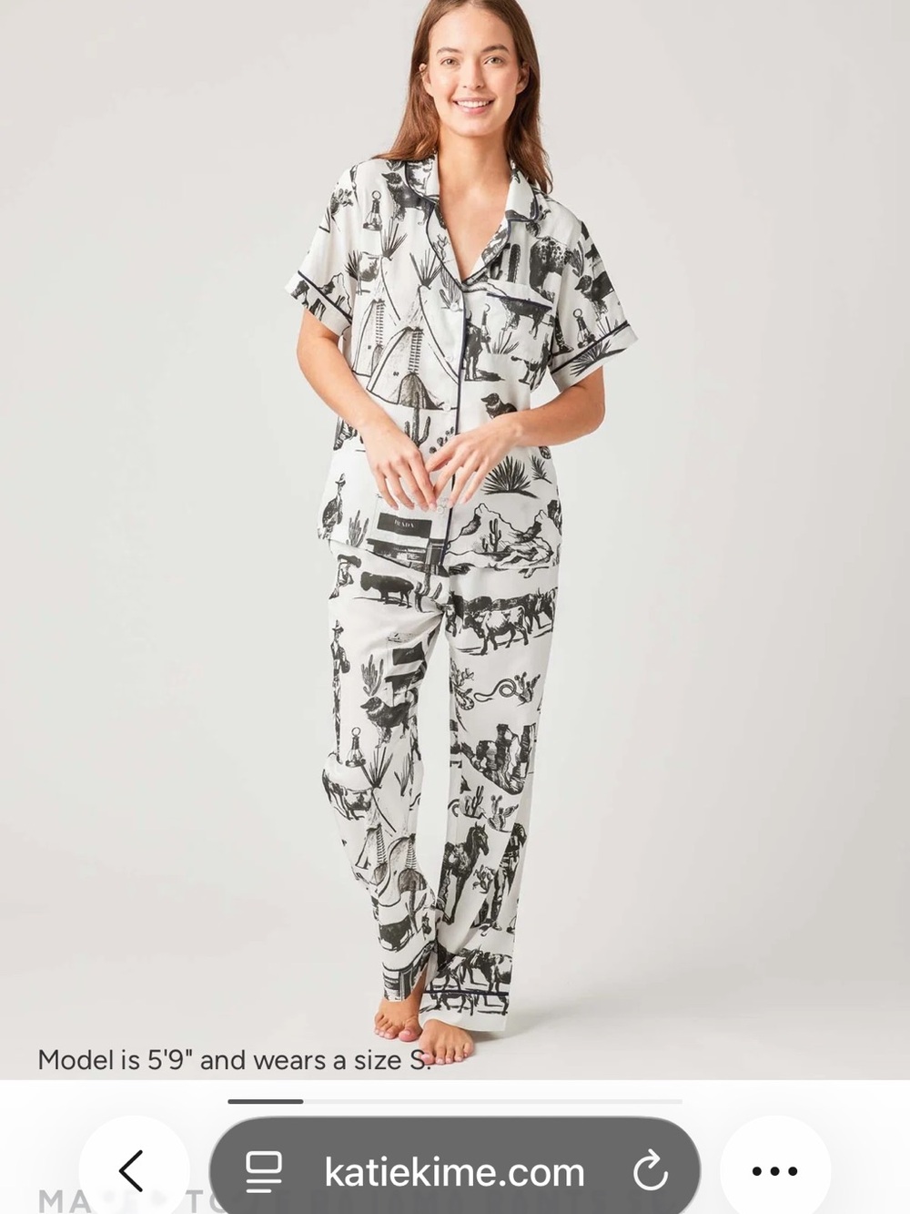 Katie Kime Women's Black & White Marfa Printed Short-Sleeve Pajama Set